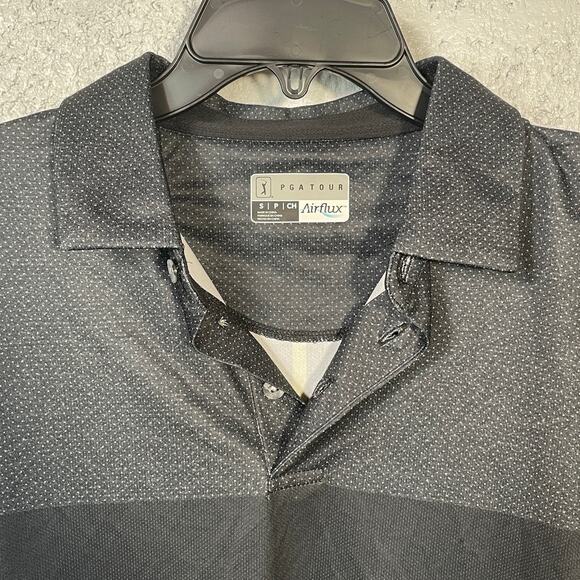 Pga Tour Men's Airflux Birdseye Block Print SS Golf Polo Shirt, caviar Small - Picture 4 of 6